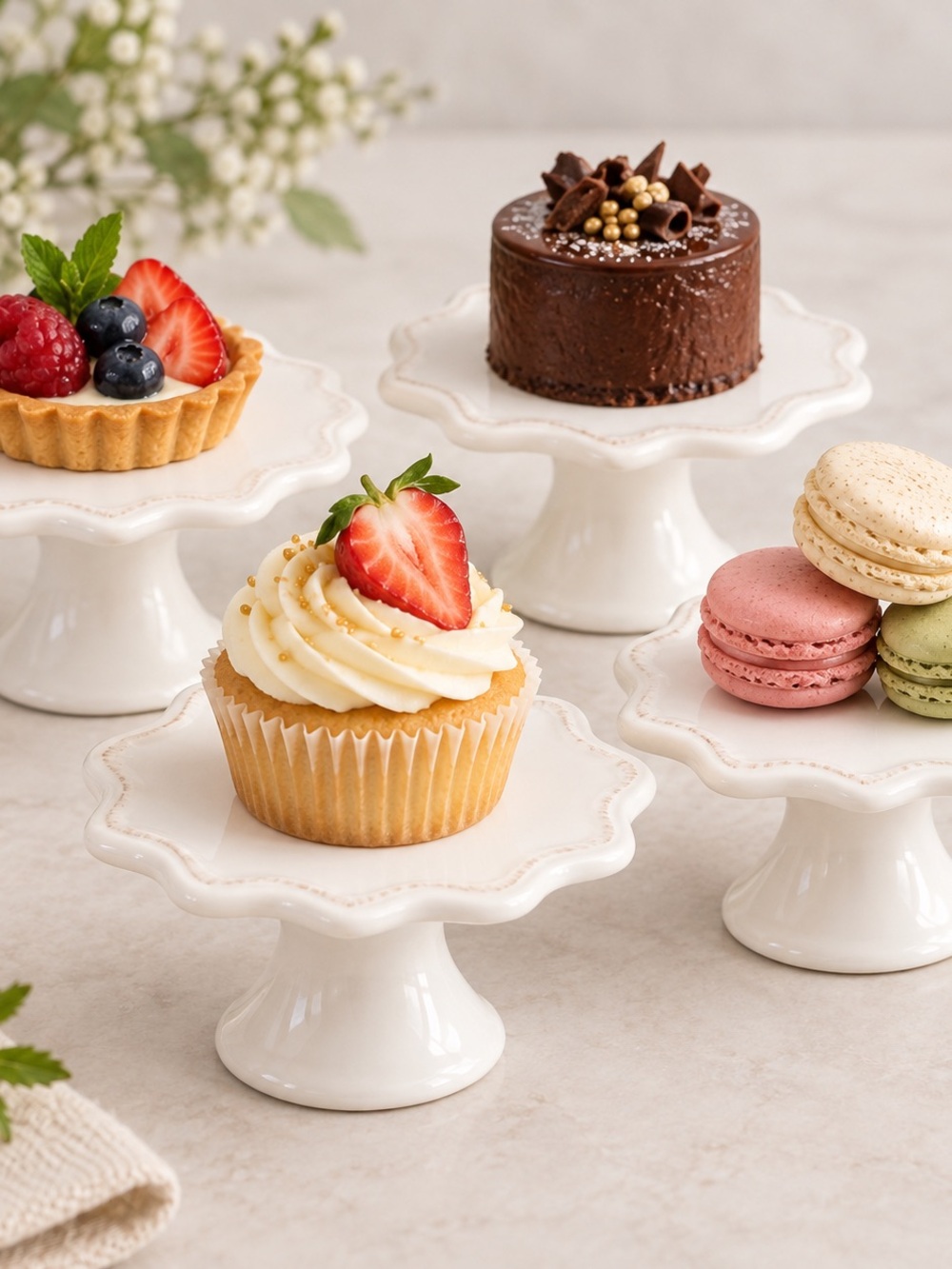 Set of 4 American Atelier Bianca Mini Pedestal Dessert Stands